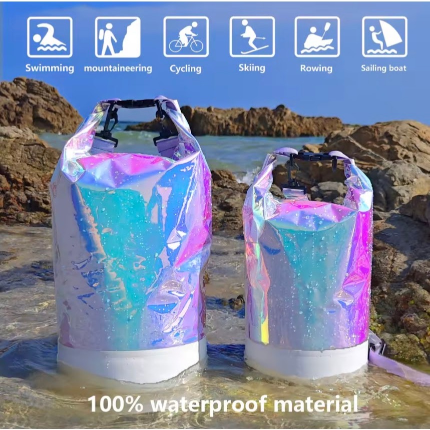 10L 20L แบบพกพาว่ายน้ํากระเป๋าชายหาด PVC กันน้ํากีฬากลางแจ้ง Drifting Rafting Surfing พายเรือกระเป๋าเป้สะพายหลัง