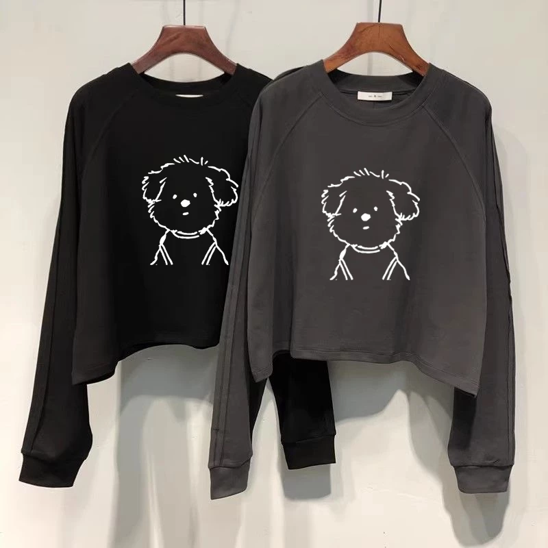 เสื้อครอปแขนยาวสีดำ oversize เสื้อผ้าแฟชั่นสาวอวบนอ้วนไซส์ใหญ่ 100 กิโล เสื้อยืดลายการ์ตูนผู้หญิงสไตล์เกาหลี สตรีทวินเทจ thumbnail 8