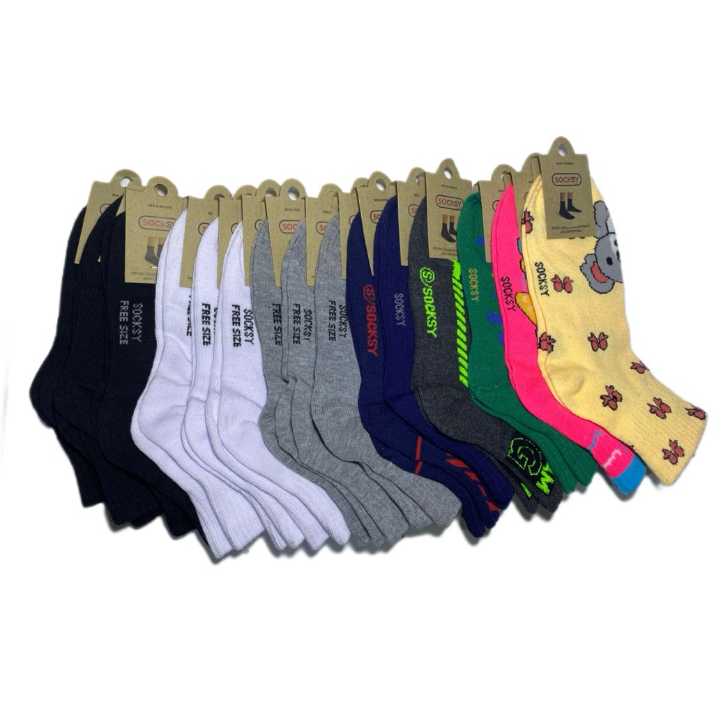 Socksy ถุงเท้าข้อกลาง ขนาดฟรีไซส์ แพ็ค 6 คู่เลือกสีได้