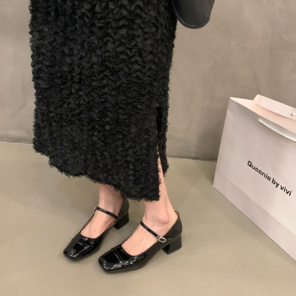 รองเท้าหนังส้นตึกแฟชั่นสตรี สไตล์ฝรั่งเศส Mary Janes หนังสิทธิบัตร สวมใส่สบาย ไซส์ 35-40 - รูปที่ 7