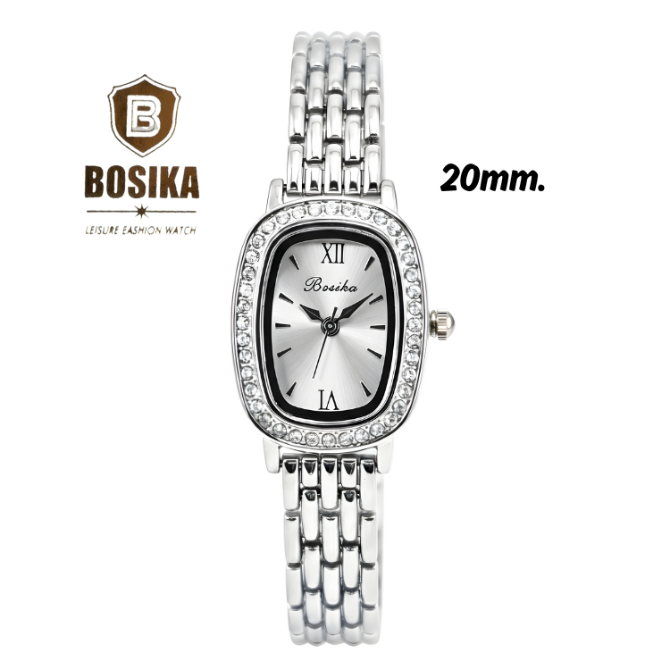 BOSIKA#BS-02 นาฬิกาข้อมือสายกิ๊ฟล็อค หน้าปัด20มิล ดีไซน์โรมันประดับเพชร พร้อมส่ง