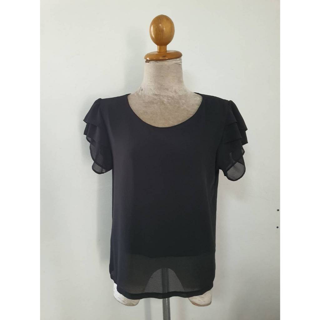 FF06778 เสื้อแฟชั่น ชีฟอง สีดำ มือสอง อก 37 นิ้ว