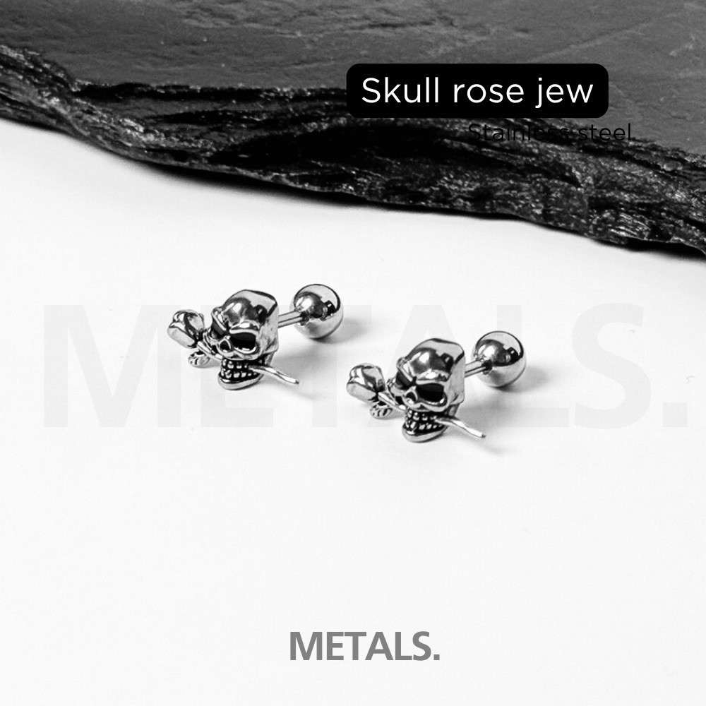 METALS จิวต่างหู Skull rose jew สแตนเลส (WATERPROOF) EJ02