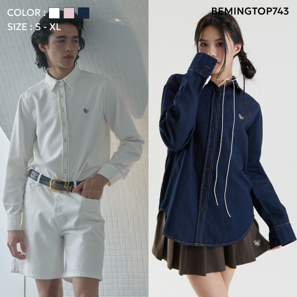 (พร้อมส่ง)Bemingtop743(S-XL) - เชิ๊ตยีนส์เเขนยาว Beming ที่ควรมีติดตู้ คัตติ้งเน