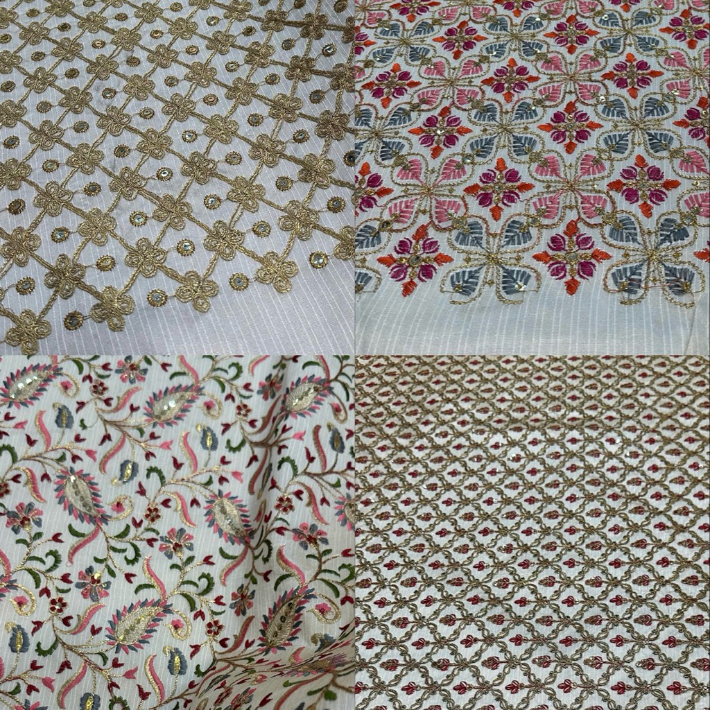 Fabrica_shop ผ้าไหมเทียมปักลาย ด้วยดิ้นทอง หน้ากว้าง 45 นิ้ว (1.14m)