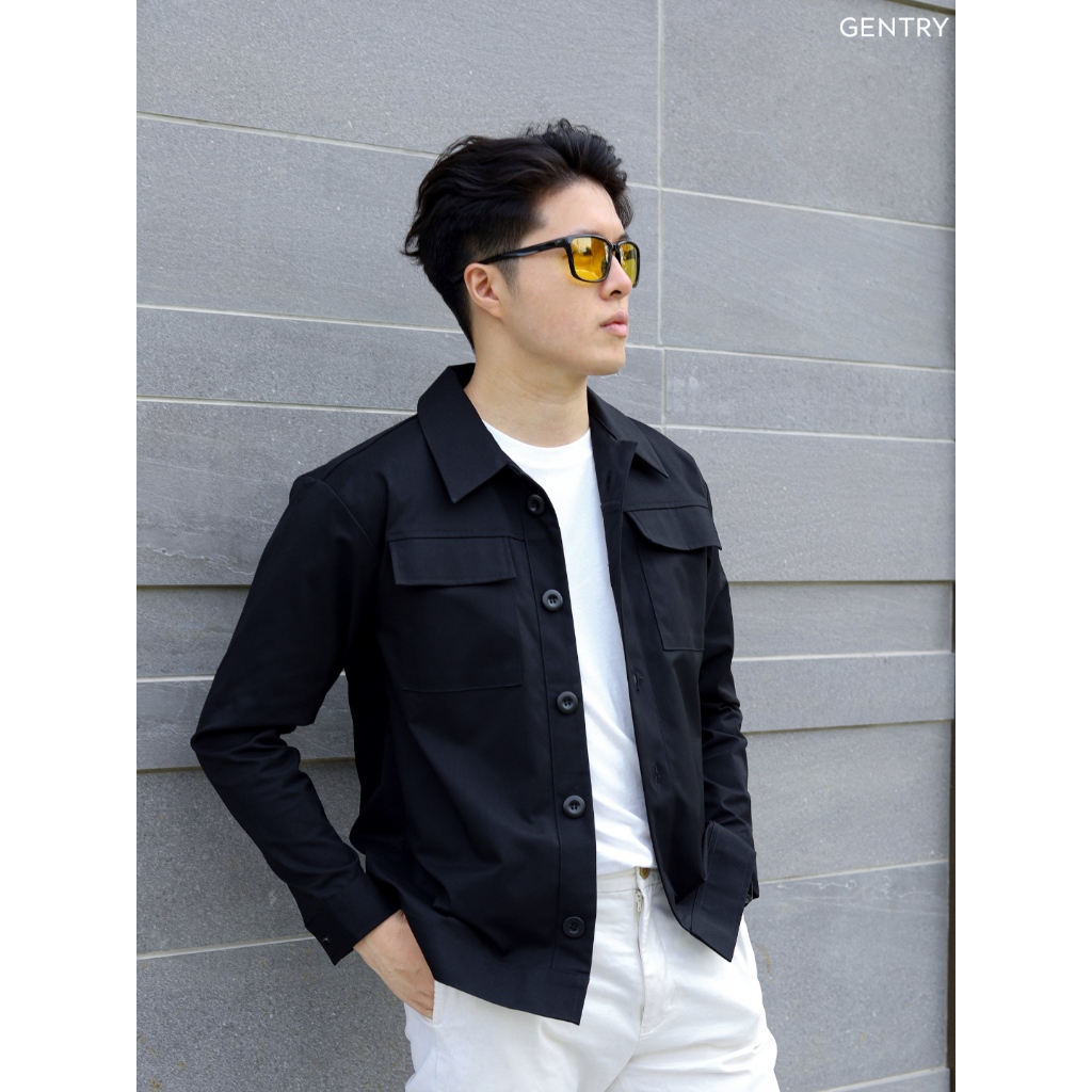 GENTRY | เสื้อคลุม รุ่น Classic overshirt สีดำ เสื้อแจ็คเกตผู้ชายสไตล์เรียบหรู แนว casual timeless -- Black Classic