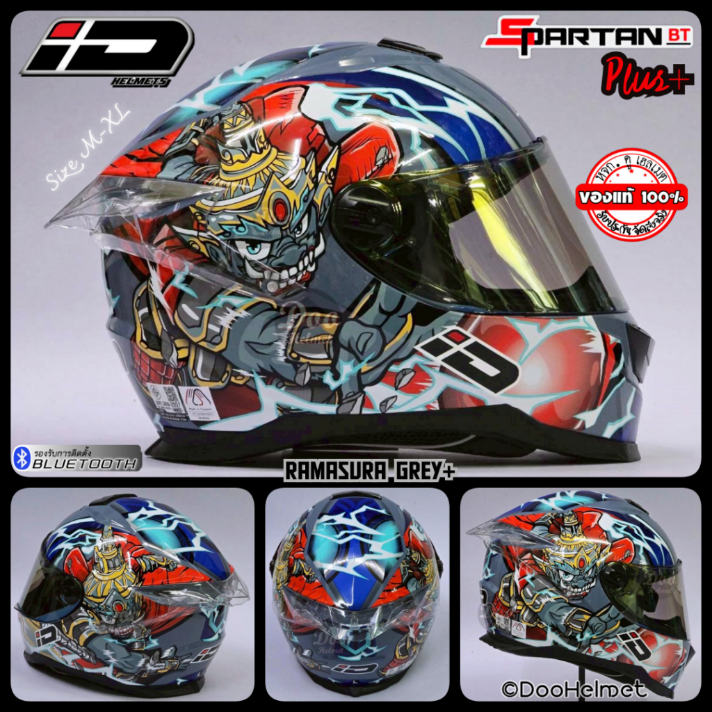ยักษ์เทา หมวกกันน็อคเต็มใบ Index ID Spartan ล่าสุด 2025 นวมถอดซักได้ Spartan BT Plus