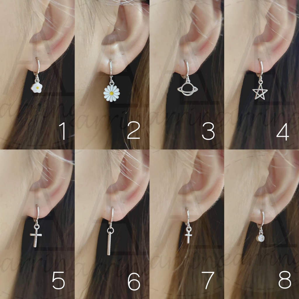 [ราคาต่อ1คู่] ต่างหูห่วงแต่งห้อยจี้ ห่วงแบบสปริงดีด พร้อมส่งจากไทย