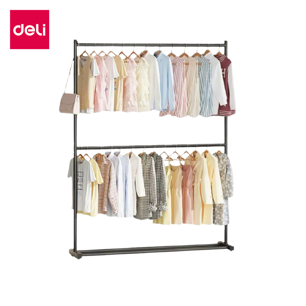 [ของขวัญฟรี] Deli ราวแขวนเสื้อผ้า ราวตากผ้า ราวเหล็กแขวนผ้า 2 ชั้น แข็งแรง แขวนได้เยอะ Clothes Rack