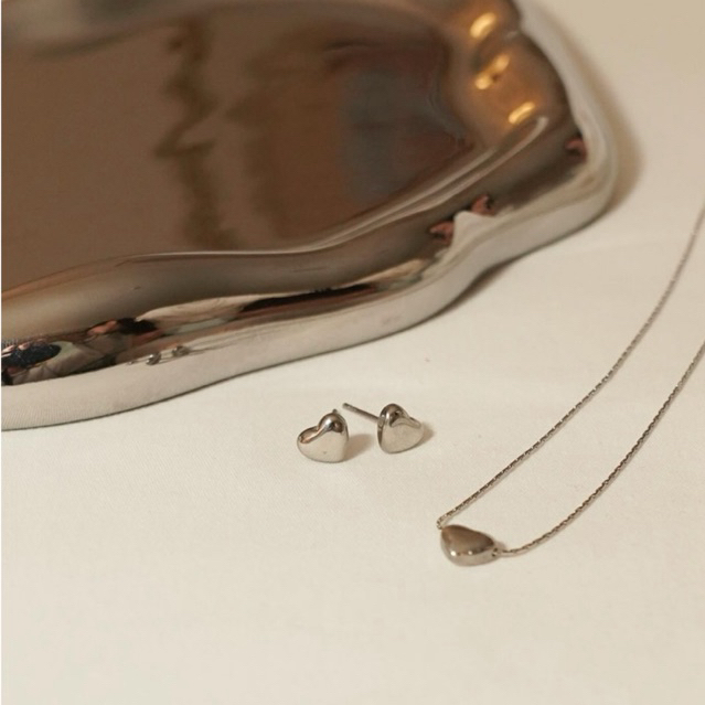 Club 9am - Mini heart earrings necklace (gold/silver) ต่างหู สร้อย ต่างหูรูปหัวใจ สร้อยหัวใจ