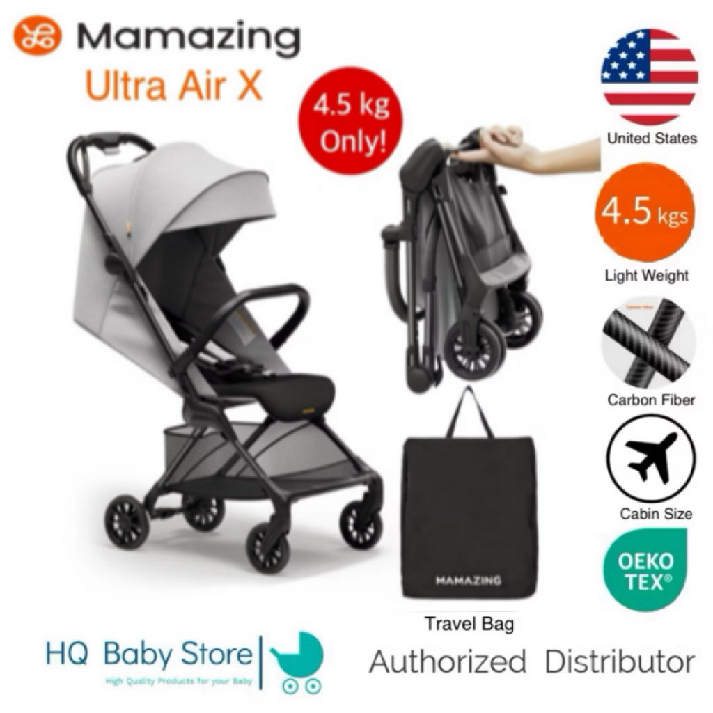 Mamazing Air X Baby Stroller Carbon 🇺🇸 รถเข็นเด็กพับเล็กขึ้นเครื่องบินได้ เฟรมคาร์บอนไฟเบอร์ น้ำหนักเบา 4.5 kg.