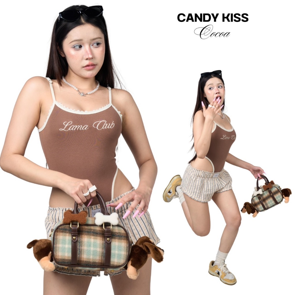 Candy Kiss  บอดี้สูทแต่งลูกไม้  ผ้าฝ้ายขูดขนเกรดพรีเมี่ยม รูปที่ 3