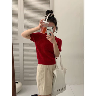 KRiSPii POP เสื้อใหม่พรหมคอกลมทอลายเปีย🍒พร้อมส่ง