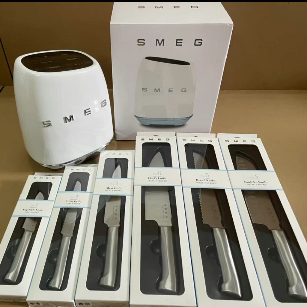 เซ็ตมีด SMEG สุดมินิมอล SMEG Vintage Knife Holder 6-piece เซ็ตมีด สุดมินิมอล-สีขาว