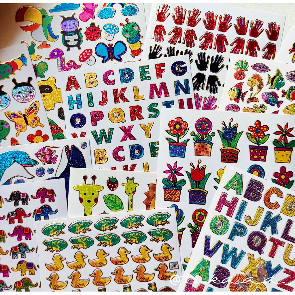 (ราคาต่อ1ชิ้น) สติ๊กเกอร์ขอบทอง แต่งเฟรมการ์ด สติ๊กเกอร์90s ลายผีเสื้อ ลายสัตว์บก สัตว์ทะเล 🦋🐬🌸✨