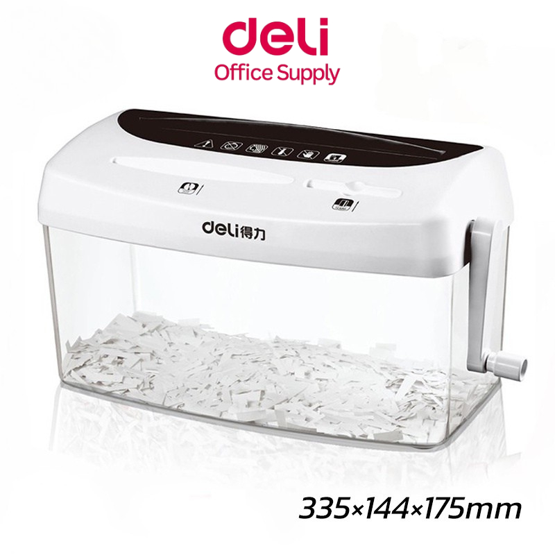 Deli เครื่องย่อยกระดาษ เครื่องทำลายเอกสาร ตัดแผ่นCDและแม๊กเย็บได้ แบบมือหมุน ขนาด A4 Paper Shredder