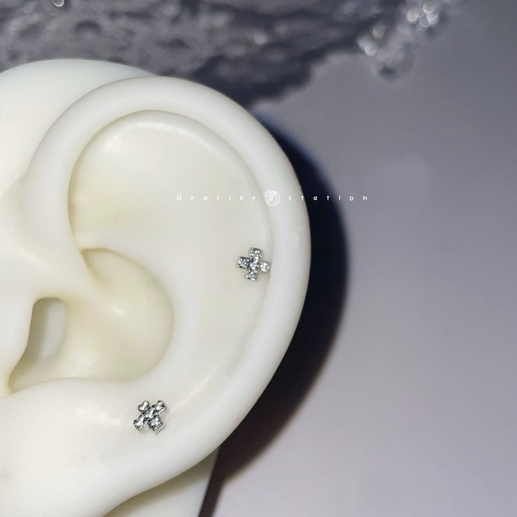 (1คู่) จิวกลม mini cross; จิวกลมกากบาทเพชรจิ๋ว - รูปที่ 3