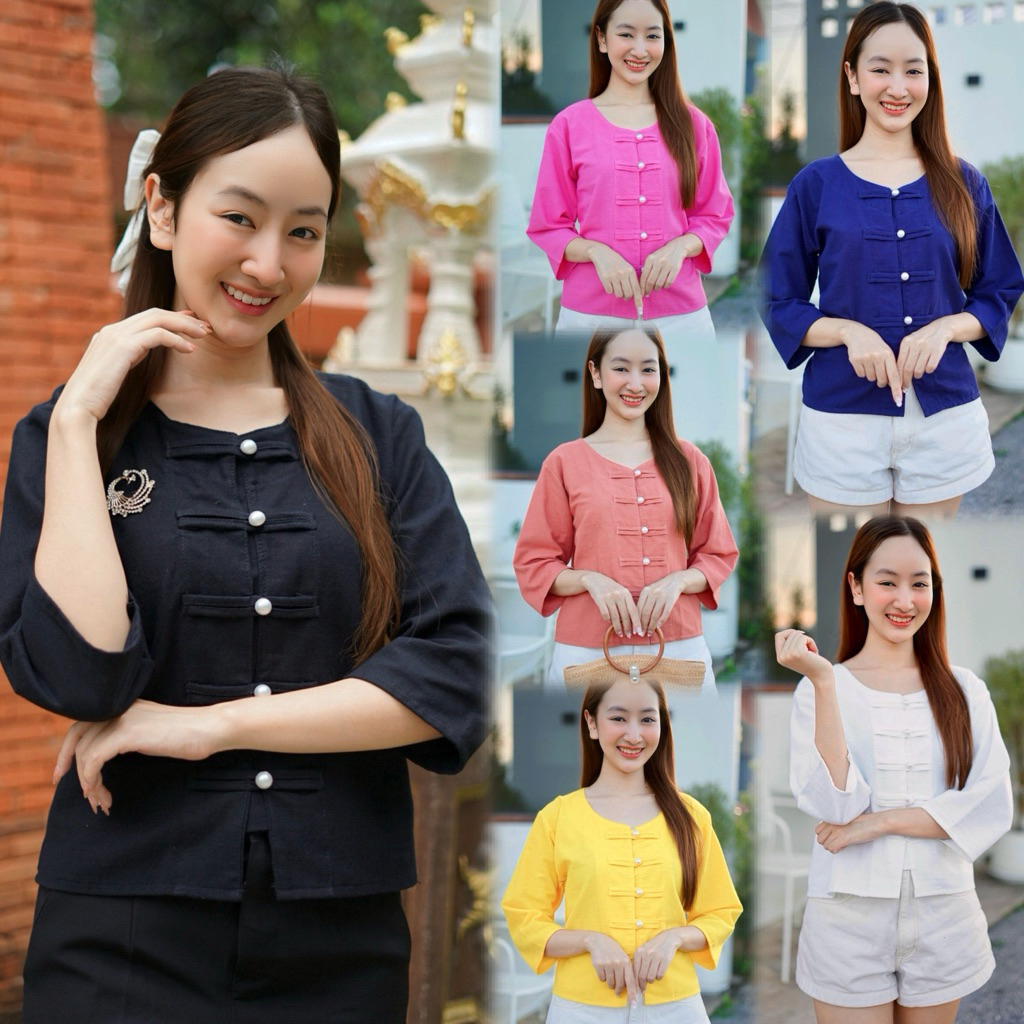 เสื้อคอกลม 5กระดุมมุก