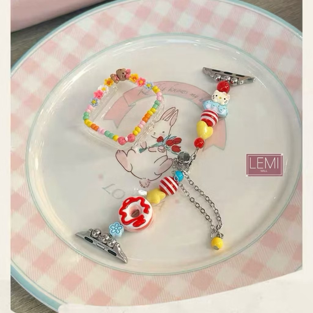 พร้อมส่ง สายพร้อมเคสลูกปัดดอกไม้ สายนาฬิกา เคสคิตตี้ เคสนาฬิกา เคสกันรอย สำหรับขนาด 40mm 41mm 44mm 45mm 46mm 49mm
