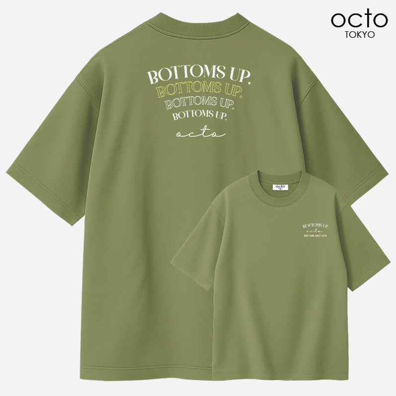 เสื้อยืดทรงโอเวอร์ไซส์ octoTOKYO รุ่น Airly ลาย Bottoms Up | ผ้า Premium Cotton 100% นุ่ม สบาย ระบายอากาศดี
