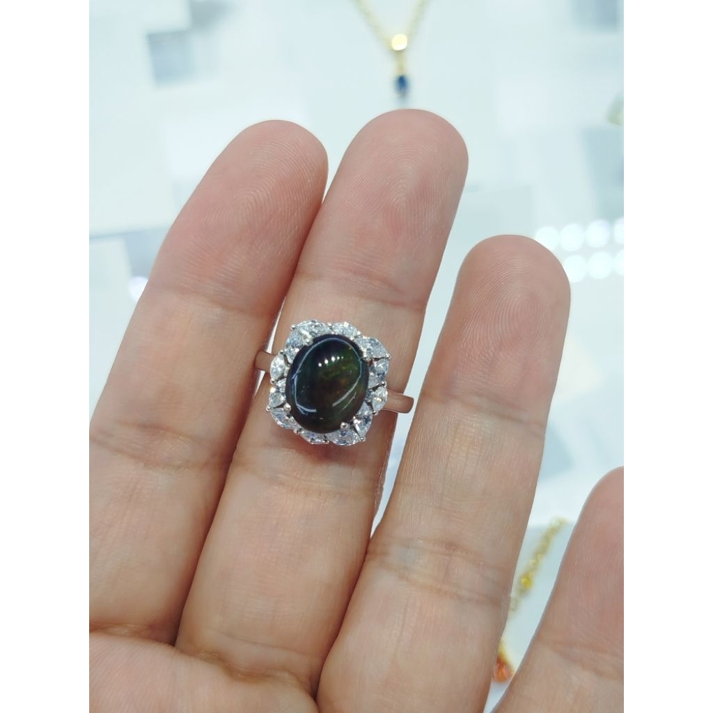 แหวนเงินแท้ พลอยโอปอล black opal พลอยแท้