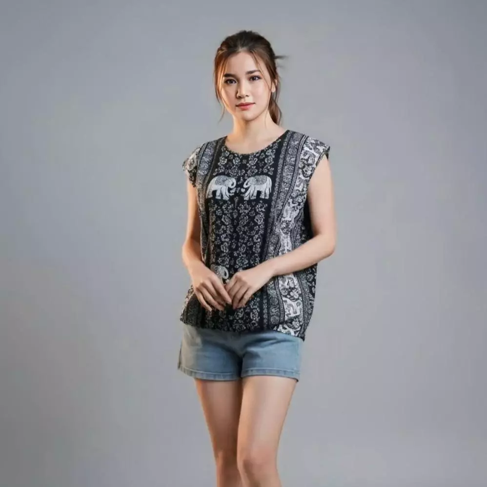 เสื้อลายช้างแขนล้ำลายช้าง อก 42 นิ้ว งานผ้าสปัน Lady thumbnail 5