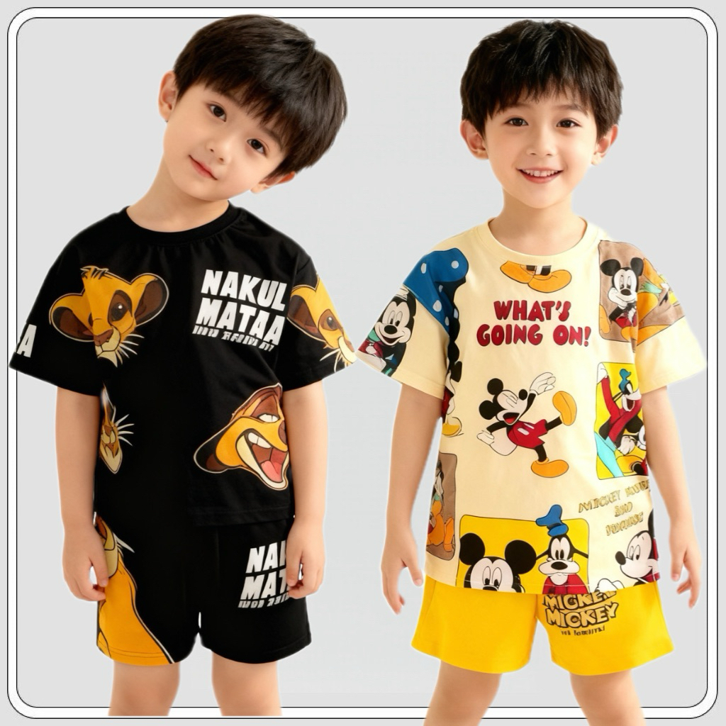 MC091 ชุดเด็กพร้อมส่ง เซ็ตลูกชาย2ชิ้น ลายการ์ตูน เสื้อยืด+กางเกงขาสั้น หล่อสุดๆ