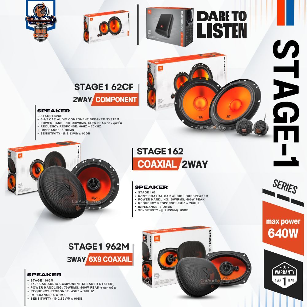 JBL STAGE1 SERIES ชุดลำโพงติดรถยนต์ รุ่นใหม่ มีรุ่นให้เลือก เเยกชิ้น เเกนร่วม 6X9" สินค้าของเเท้ ประ