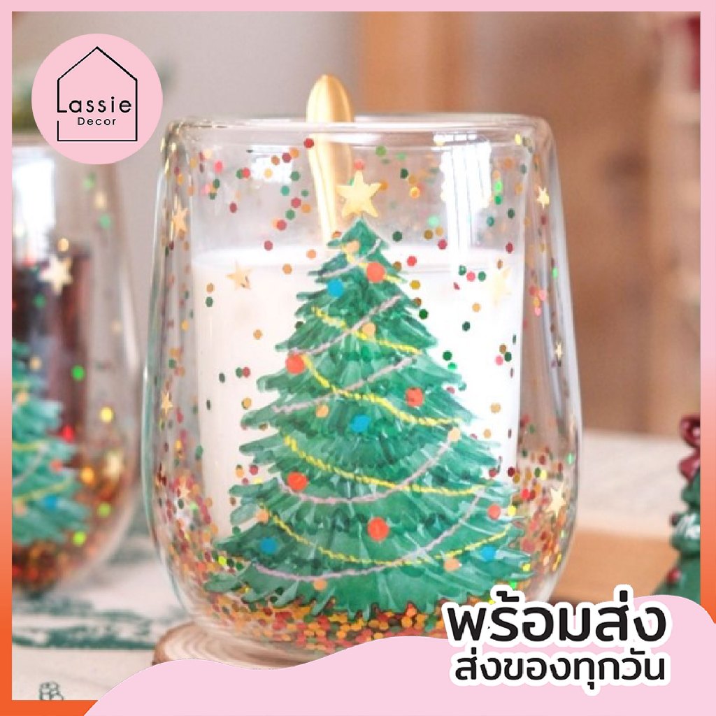 💥【พร้อมส่ง】🎅แก้ว2ชั้น กลิตเตอร์คริสต์มาส🎄 ความจุ 340ml ใส่ได้ทั้งร้อนและเย็น✨ 🔥ถูกที่สุด🔥LassieDecor