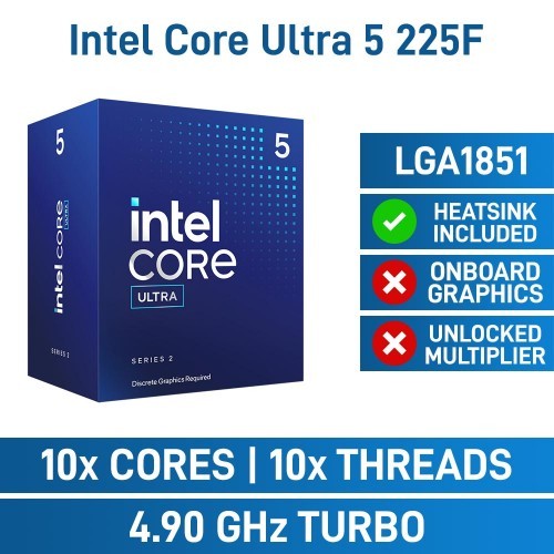 CPU (ซีพียู) INTEL CORE ULTRA 5 225F - 10C 10T 3.3-4.9GHz (INTEL SOCKET 1851)