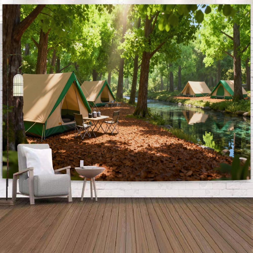 [จัดส่งจากกรุงเทพฯ] ผ้าพื้นหลังเอฟเฟกต์จำลองการตั้งแคมป์ 3 มิติ ผ้าตกแต่งการเดินทาง ผ้าตกแต่งผนังห้องนั่งเล่น - รูปที่ 2