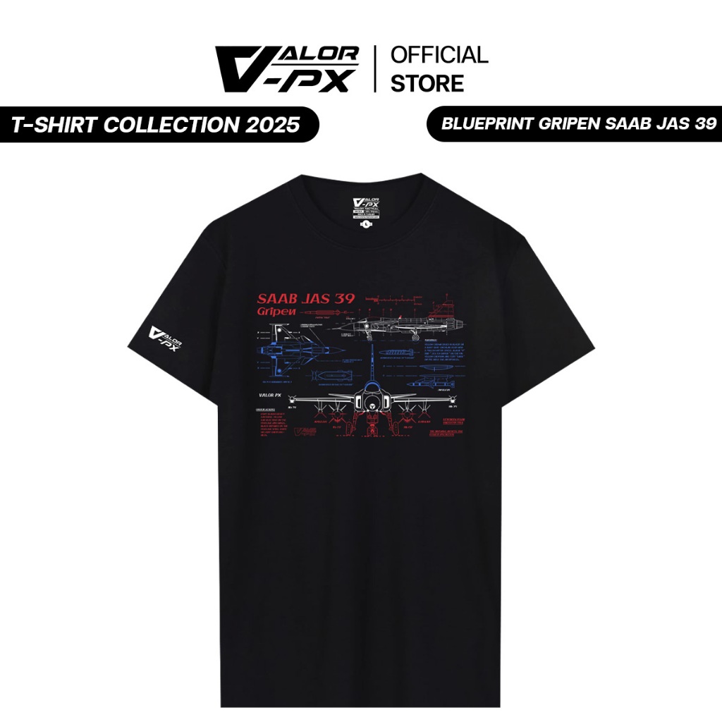 Valor PX - Blueprint Gripen Saab JAS 39 Collection 2025 เสื้อยืด สกรีนลาย tactical ลายกราฟิก ผ้าระบา