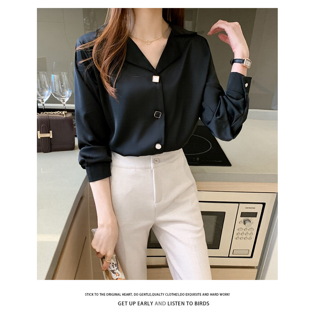 E50 เสื้อเชิ้ตสีดำแขนยาว ปกสูท พร้อมส่งที่ไทย - รูปที่ 3