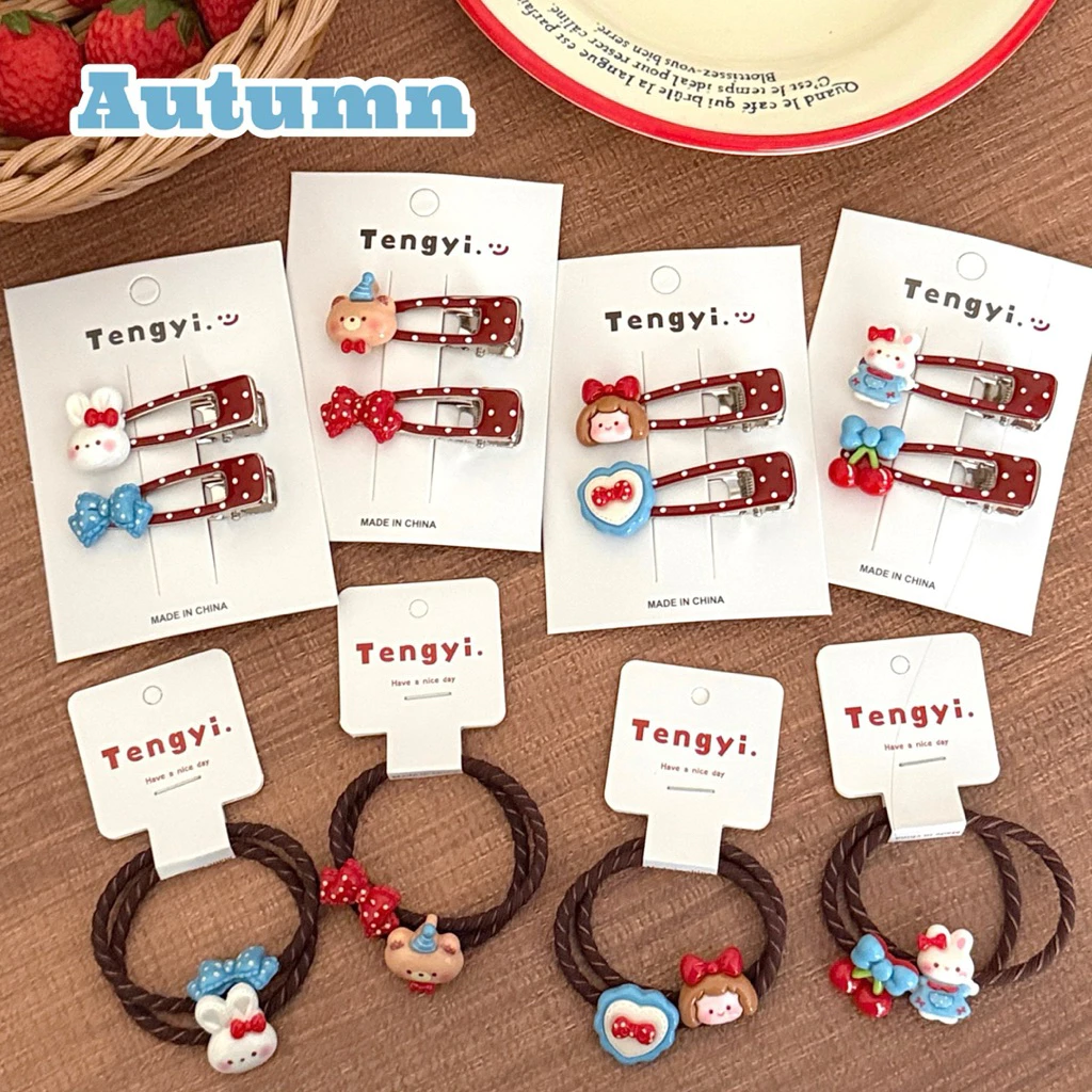 Cute 433 กิ๊บติดผม กิ๊บหนีบผมลายจุดสีแดง เด็กน้อย ยางมัดผม 2 ชิ้น/แพ็ค