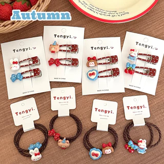 Cute 433 กิ๊บติดผม กิ๊บหนีบผมลายจุดสีแดง เด็กน้อย ยางมัดผม 2 ชิ้น/แพ็ค