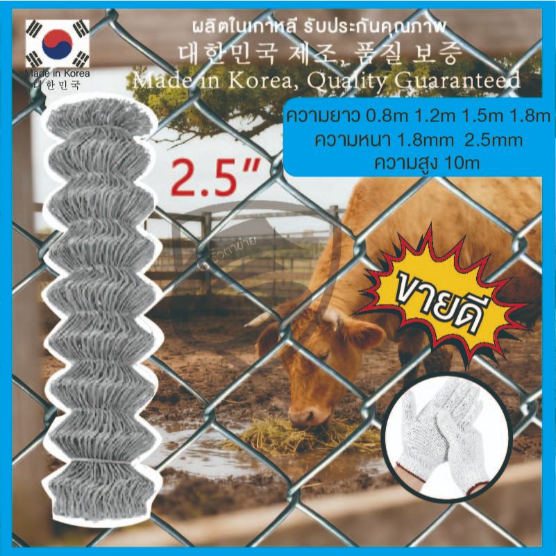 รั้วตาข่ายเหล็กถัก Chain link Fence ยาว10m ขนาดตา 2.5" ลวดตาข่ายเหล็กถัก ลวด 1.8mm 2.5mm ตาข่ายล้อมรั้ว ล้อมสวน
