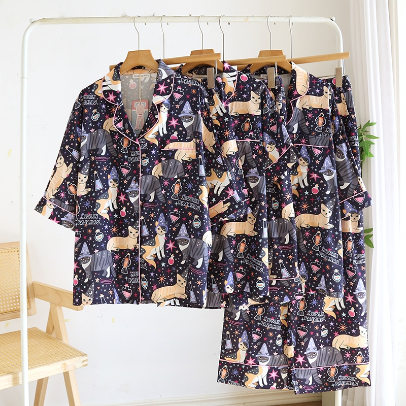 ชุดนอน Muslin Pajamas Silk Satin รุ่น Meowy Night Dream (W2210 V2210 L2210) | ชุดนอนชุดเที่ยว