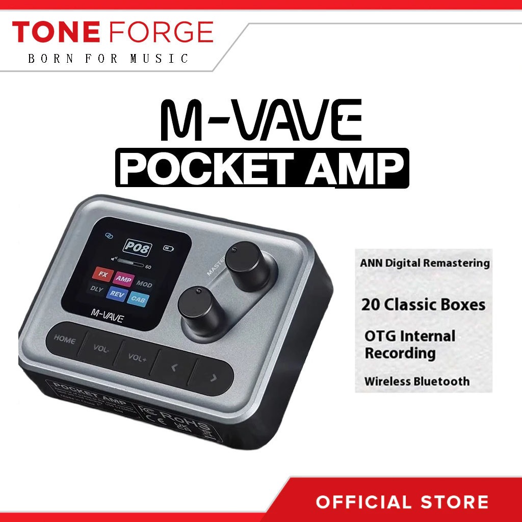 M VAVE Pocket AMP: เอฟเฟกต์ 60+, IR Cabs, Reverbs อเนกประสงค์, MIDI/BT – แบบพกพาสําหรับบันทึกกีตาร์/