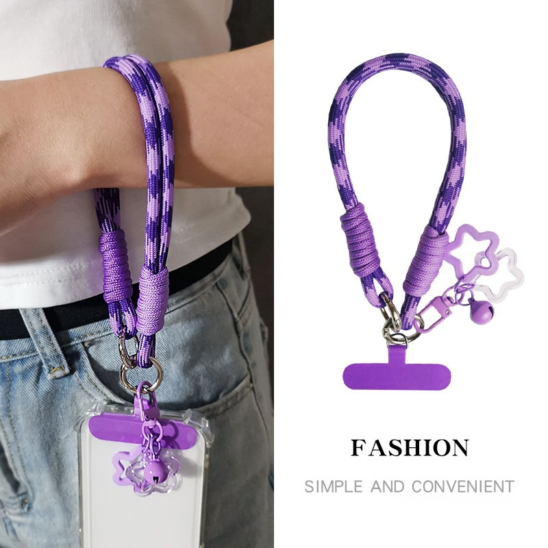 โทรศัพท์มือถือ Lanyards ข้อมือสั้นสองเส้นหนาชนกันสีทอเทปท่องเที่ยวกลาง Dopamine โทรศัพท์สั้น LanyardCuteStarPhoneLanyard