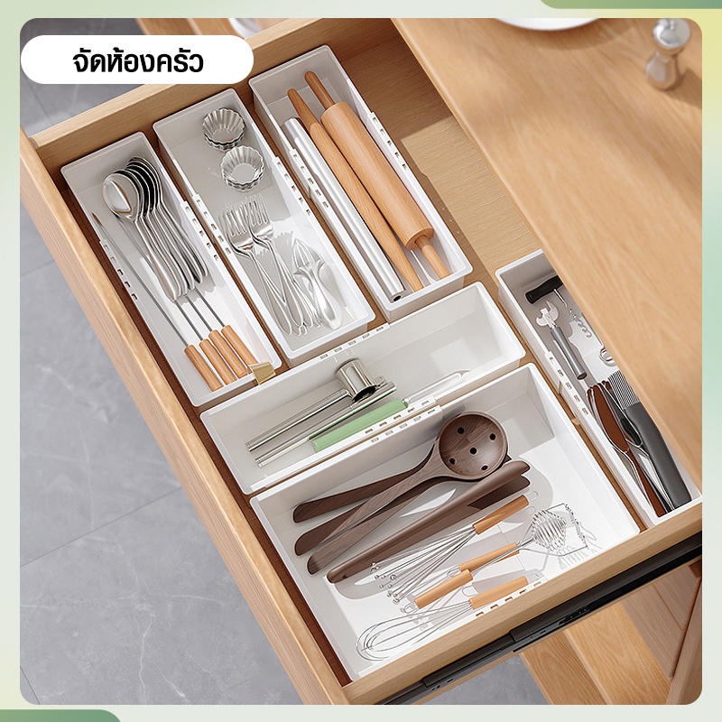 CICANO กล่องแบ่งช่องในลิ้นชัก กล่องเก็บข้อมูลที่สามารถปรับขนาดได้ ลิ้นชักพลาสติก ผู้จัดการรายการต่างๆ - รูปที่ 4