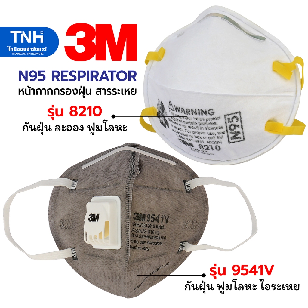 3M หน้ากากป้องกันฝุ่น N95 ละออง ฟูมโลหะ สารระเหยสารเคมีเจือจาง งานพ่นสี ผ้าปิดจมูก รุ่น 8210 และ 9541V มีวาล์ว (1ชิ้น) – โปรปัง