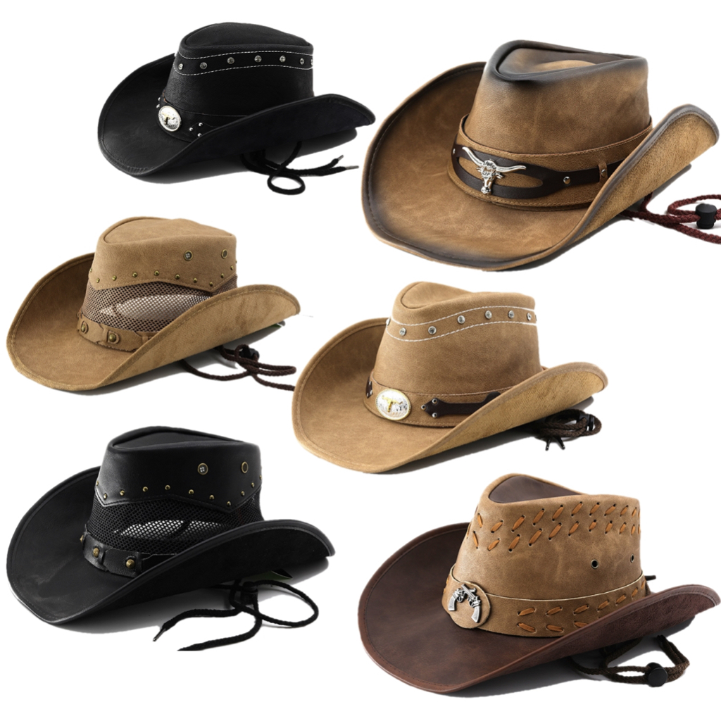 หมวก Cowboy High-End หนังเกรดพรีเมี่ยม สไตล์วินเทจ แข็งแรง ทนทาน 05X9