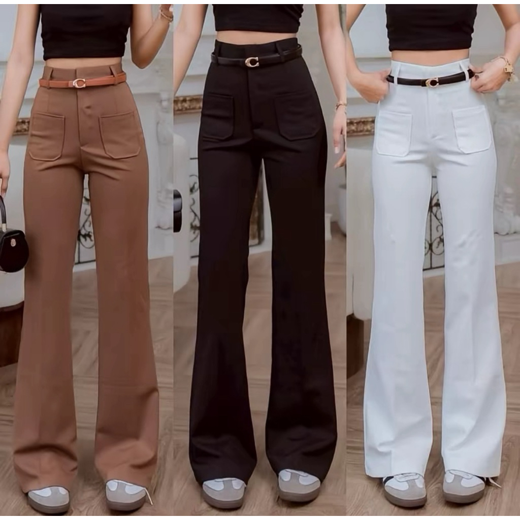 Kyler pants (รุ่นไคเลอร์) กางเกงขาม้าเอวสูงแต่งกระเป๋าหน้า ยาว 43-44นิ้ว