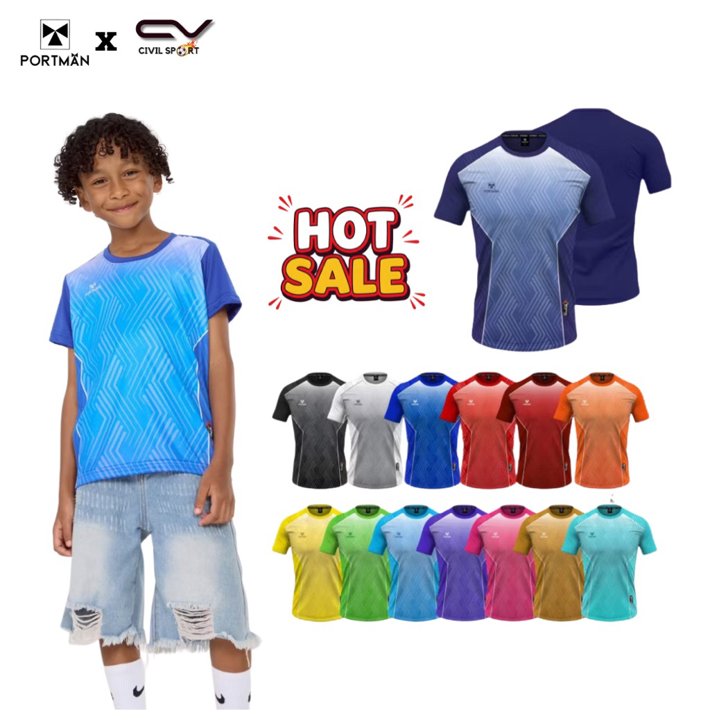 Junior เสื้อกีฬาเด็ก PIM-03 เสื้อพิมพ์ลายคอกลมเด็ก ผ้าไมโครโพลีเอสเตอร์นุ่มลื่น