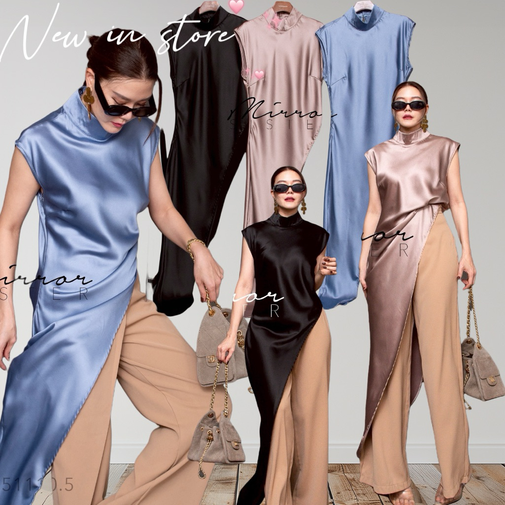 MirrorsisteR 51110.5 เสื้อแขนกุดผ้าซาตินเนื้อดี ดีไซน์ปลายเฉียง