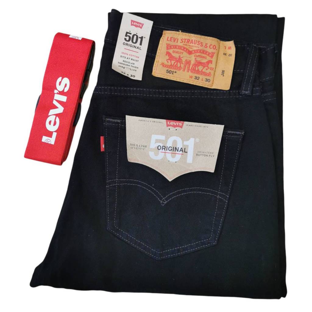 กางเกงยีนส์ Levi's 501 รหัสผ้า 0660 Super Black Original Jeans ทรงคลาสสิค ของแท้ ยีนส์กระดุม ขากระบอ