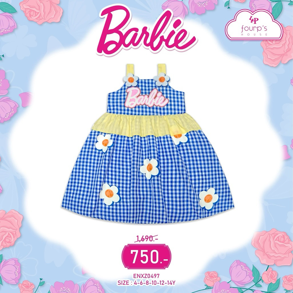 Four P’s House (เดรสบาบี้ สก็อตน้ำเงิน) Size 4Y