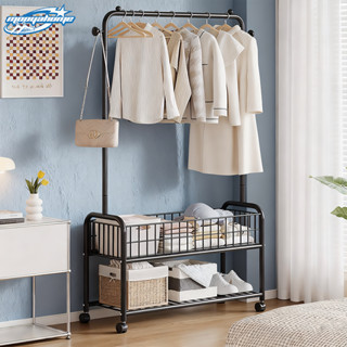 ราวแขวนผ้า ราวตากผ้า ชั้นวางของแบบเหล็ก เหล็ก มีล้อล็อคได้ ห…