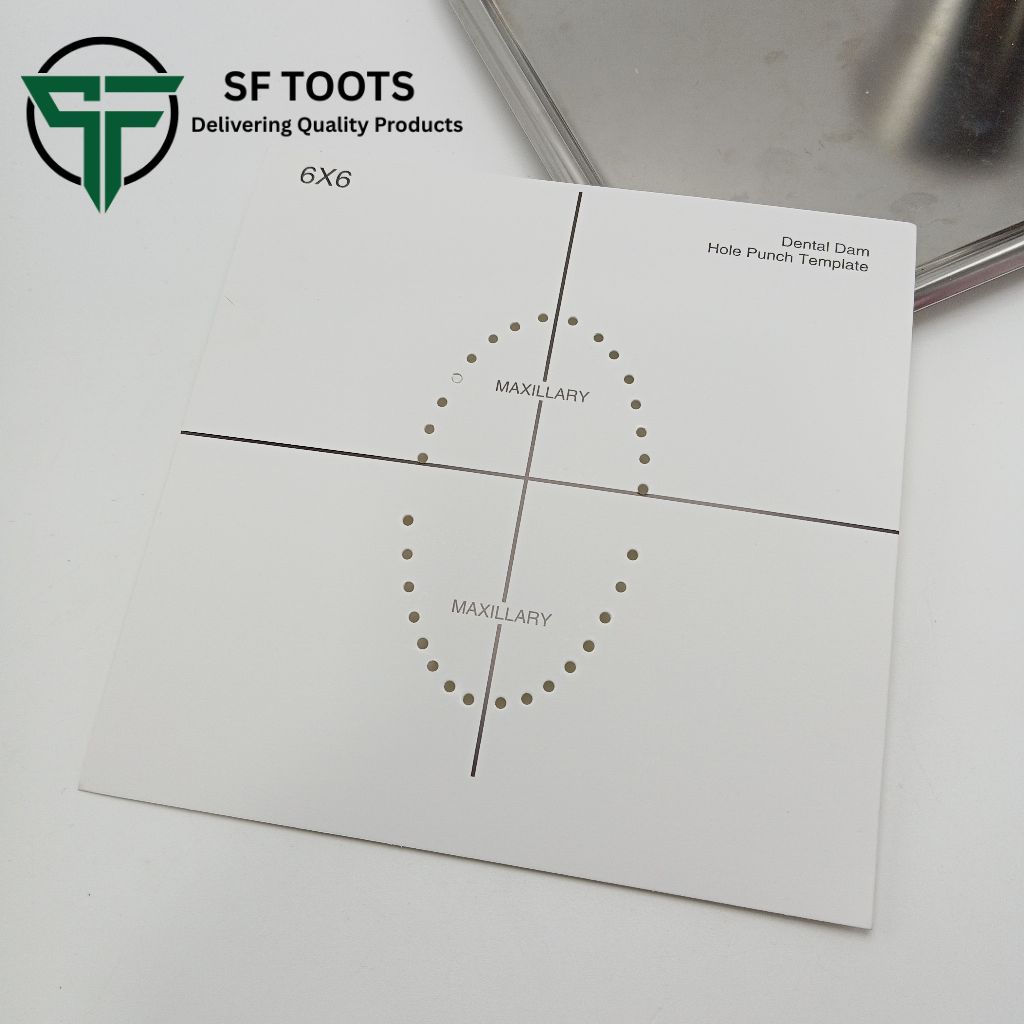 6×6 Dental Dam – Hole Punch Template(แผ่นแม่แบบสำหรับตำแหน่งเจาะรูแผ่นยางกันน้ำลาย)