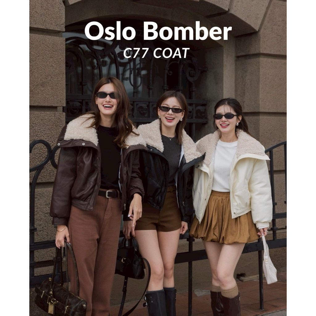C77 Oslo Bomber Coat เสื้อโค้ทหนังขนเป็ด ทรงบอมเบอร์ กันหนาวติดลบ